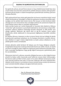 Basına ve Kamuoyuna Duyurulur