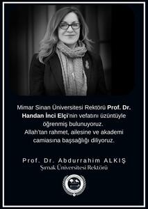 Rektörümüz Prof. Dr. Abdurrahim Alkış, Mimar Sinan Güzel Sanatlar Üniversitesi Rektörü Handan İnci Elçi için başsağlığı mesajı yayınladı