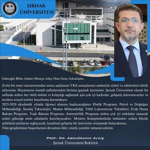 Rektörümüz Prof. Dr. Abdurrahim Alkış'ın YKS Mesajı